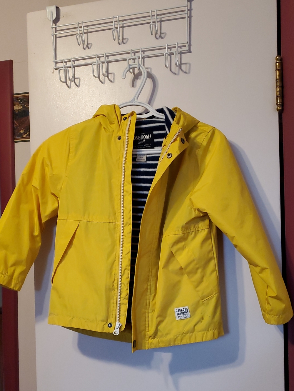 OshKosh B'gosh Bright Yellow Hooded Raincoat with Striped Lining
